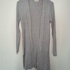 Lightweight Gray Ribbed Open Front Cardigan - Casual Layering